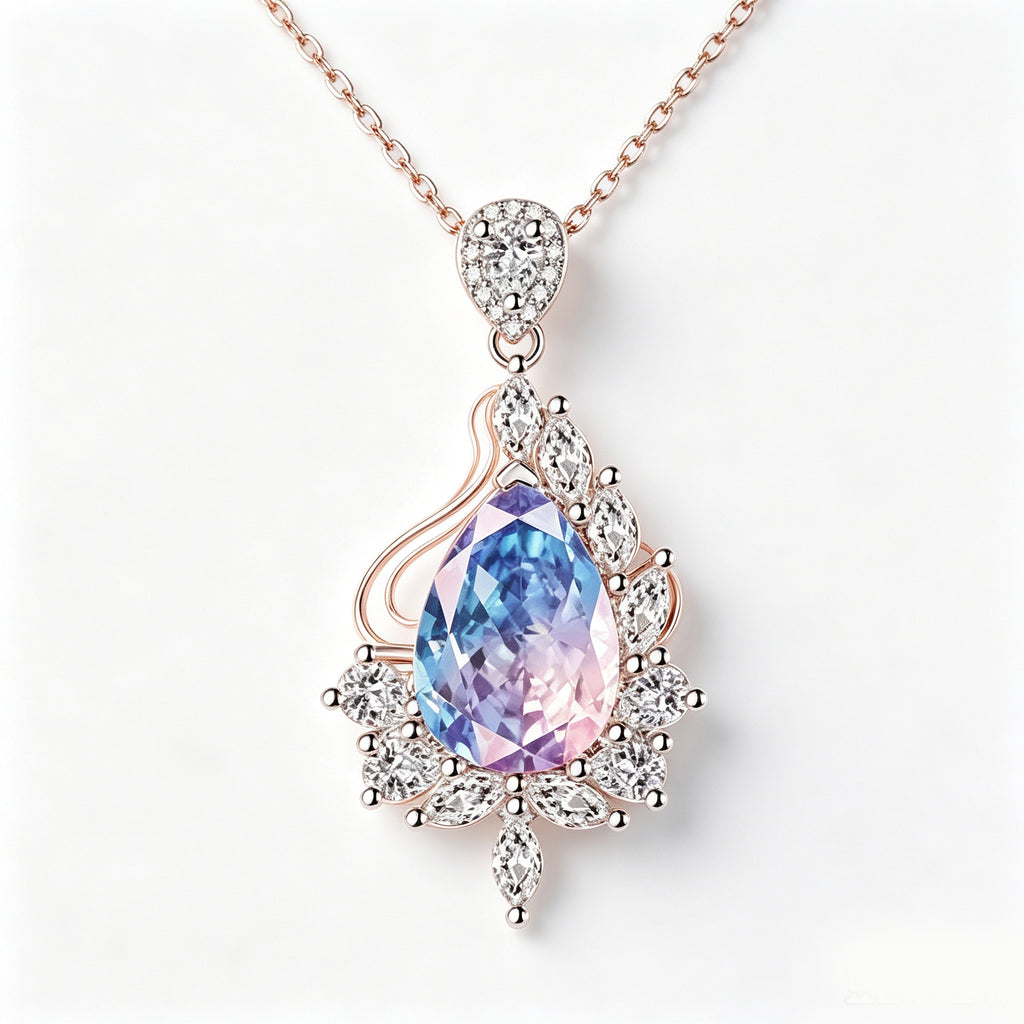 Twilight Gradient Teardrop Crystal Rose Gold Pendant Necklace