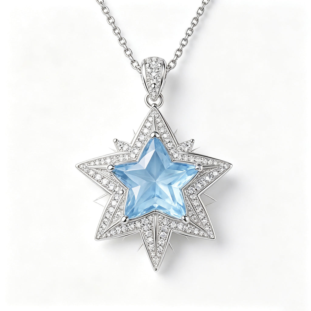 Celestial Azure Star Crystal Pendant Necklace