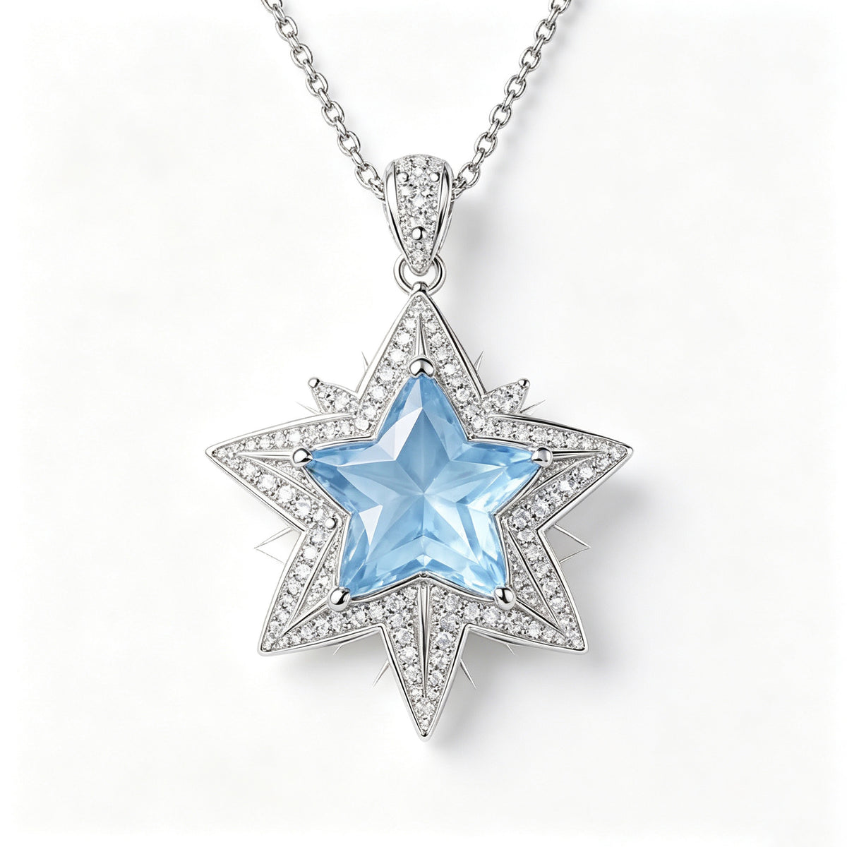 Celestial Azure Star Crystal Pendant Necklace