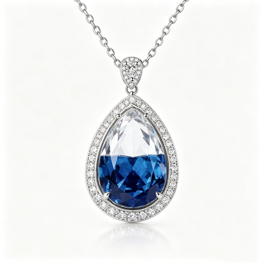 Ocean Horizon Gradient Teardrop Crystal Pendant Necklace