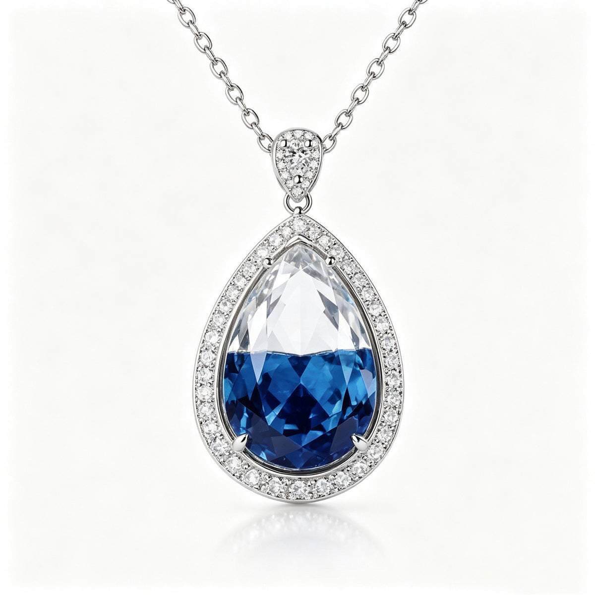 Ocean Horizon Gradient Teardrop Crystal Pendant Necklace
