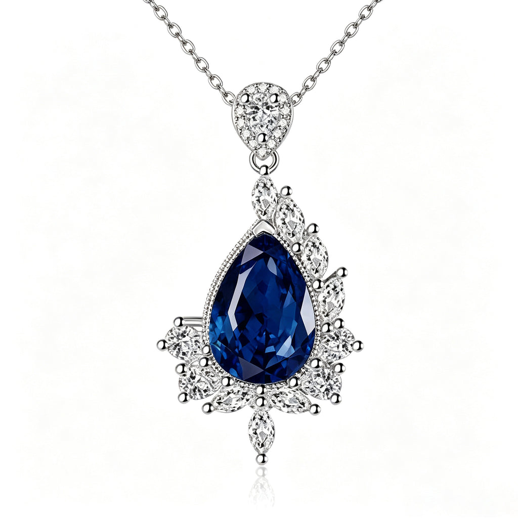 Midnight Sapphire Teardrop Asymmetrical Pendant Necklace