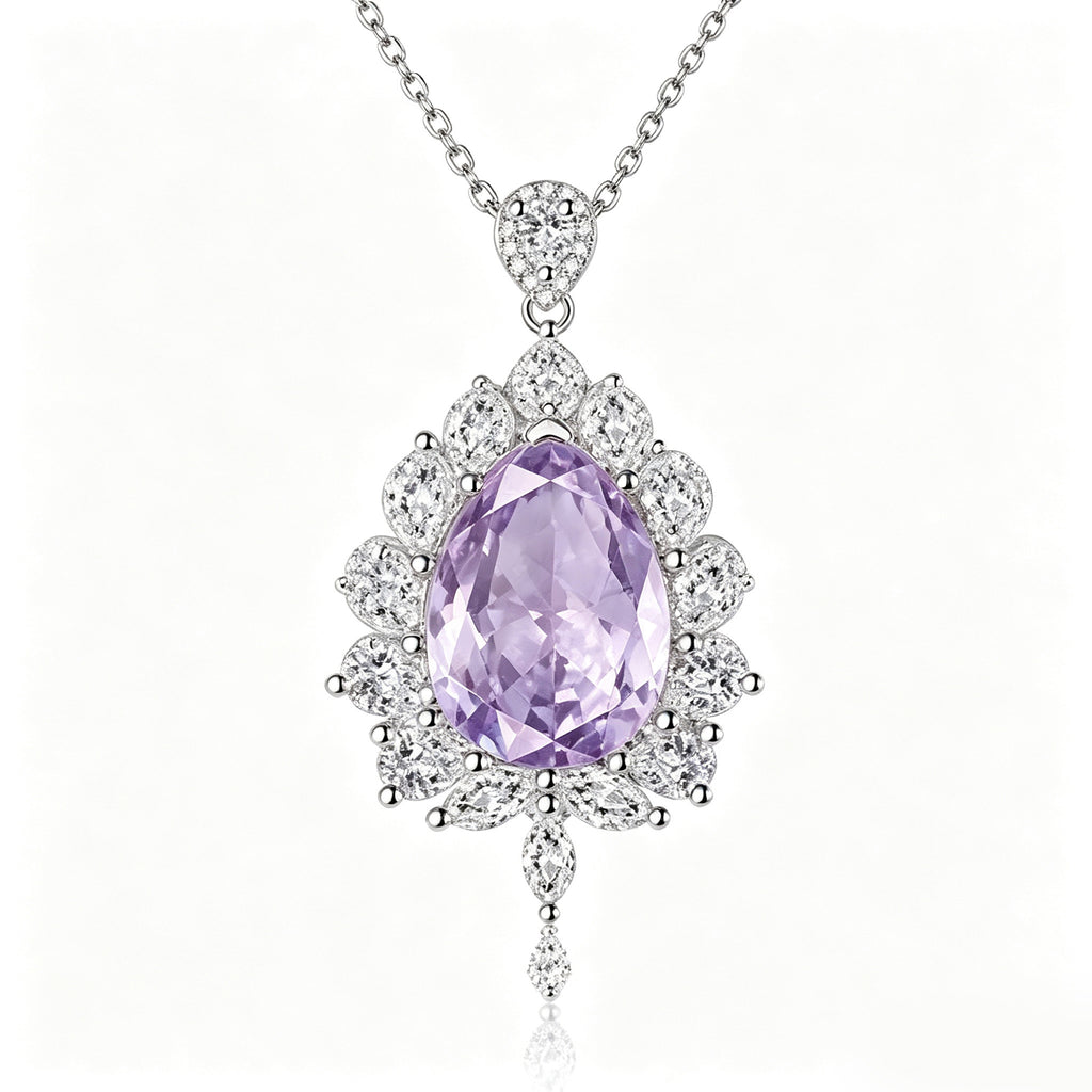 Regal Lavender Teardrop Crystal Cluster Necklace