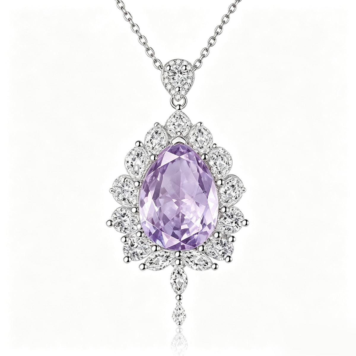 Regal Lavender Teardrop Crystal Cluster Necklace