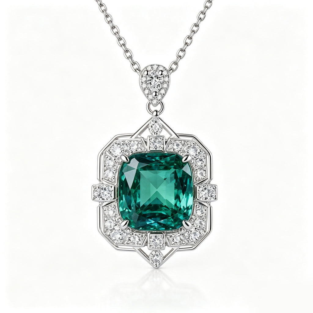Vintage Emerald Cut Crystal Geometric Pendant Necklace