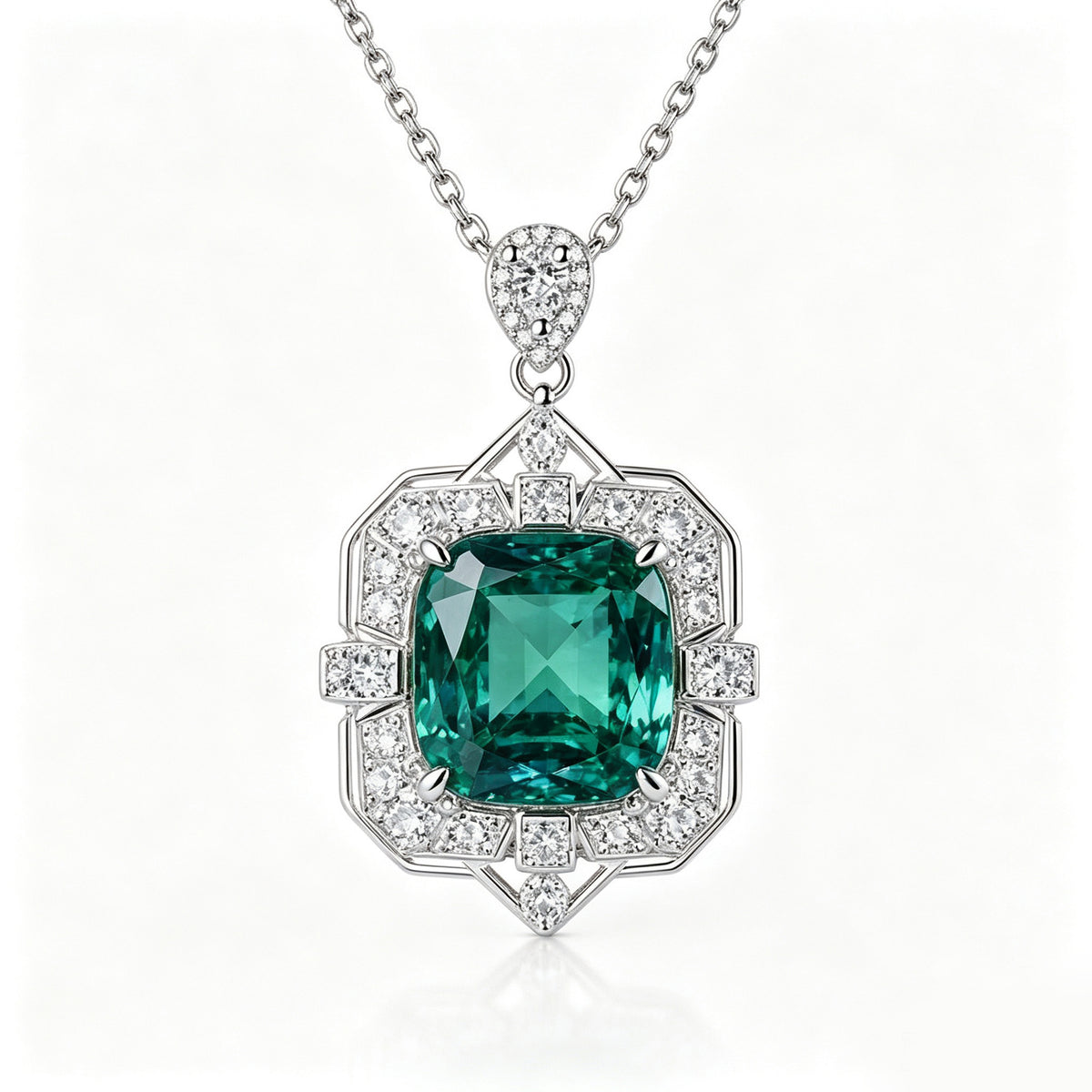 Vintage Emerald Cut Crystal Geometric Pendant Necklace