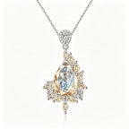 Champagne and Clear Crystal Asymmetrical Teardrop Pendant Necklace
