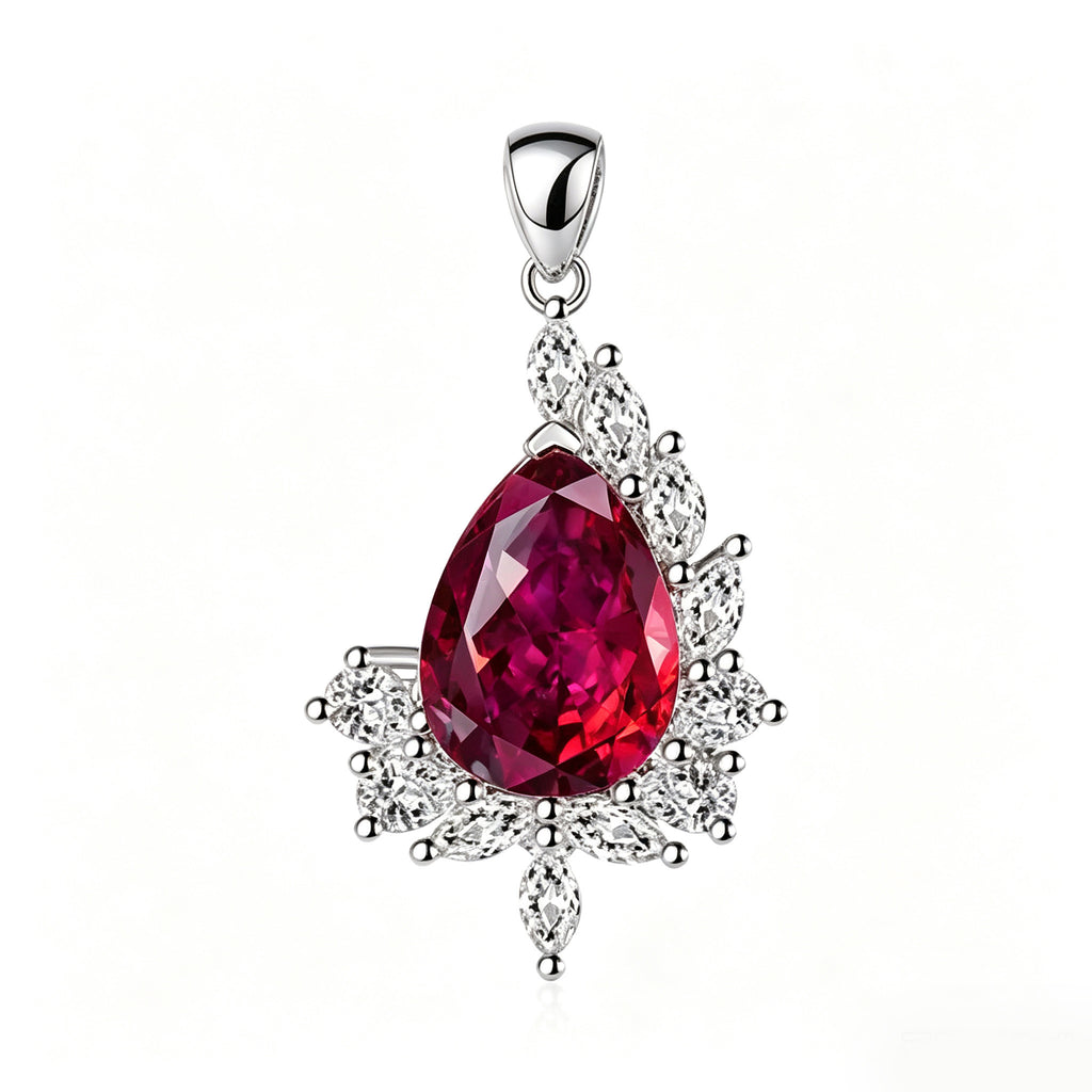 Crimson Teardrop Crystal Asymmetrical Pendant