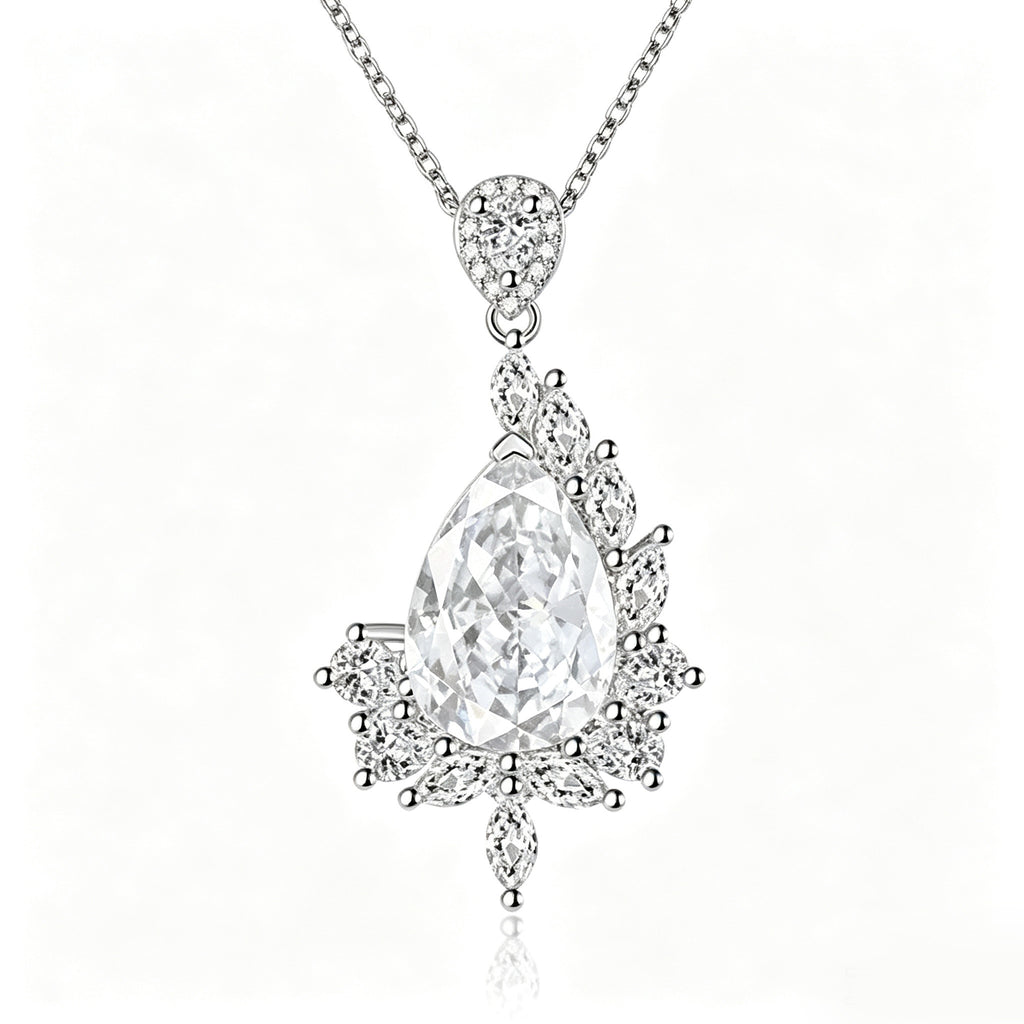 Brilliant Clear Teardrop Crystal Asymmetrical Pendant Necklace