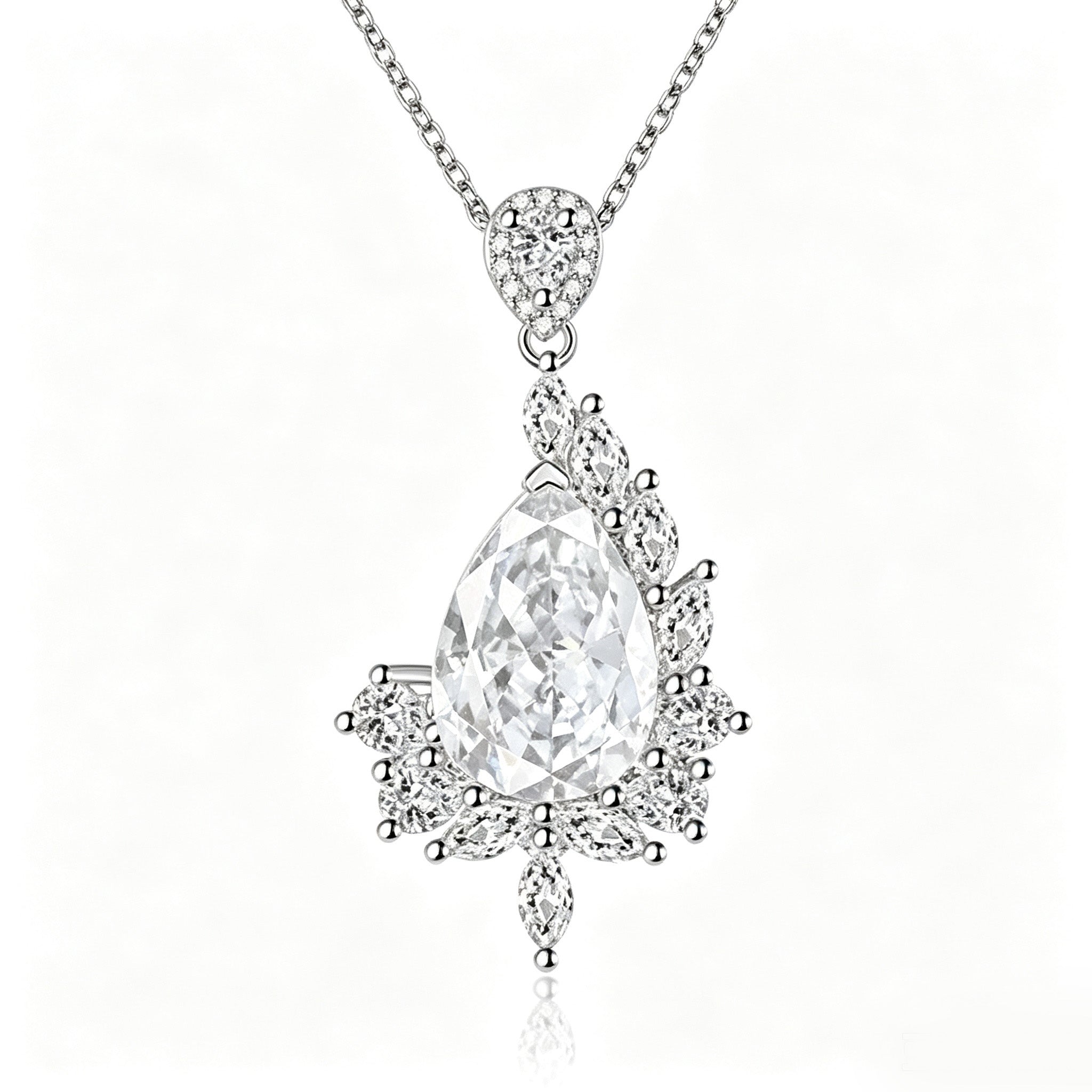 Brilliant Clear Teardrop Crystal Asymmetrical Pendant Necklace