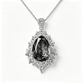 Midnight Smoke Teardrop Crystal Halo Pendant Necklace