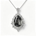 Midnight Smoke Teardrop Crystal Halo Pendant Necklace