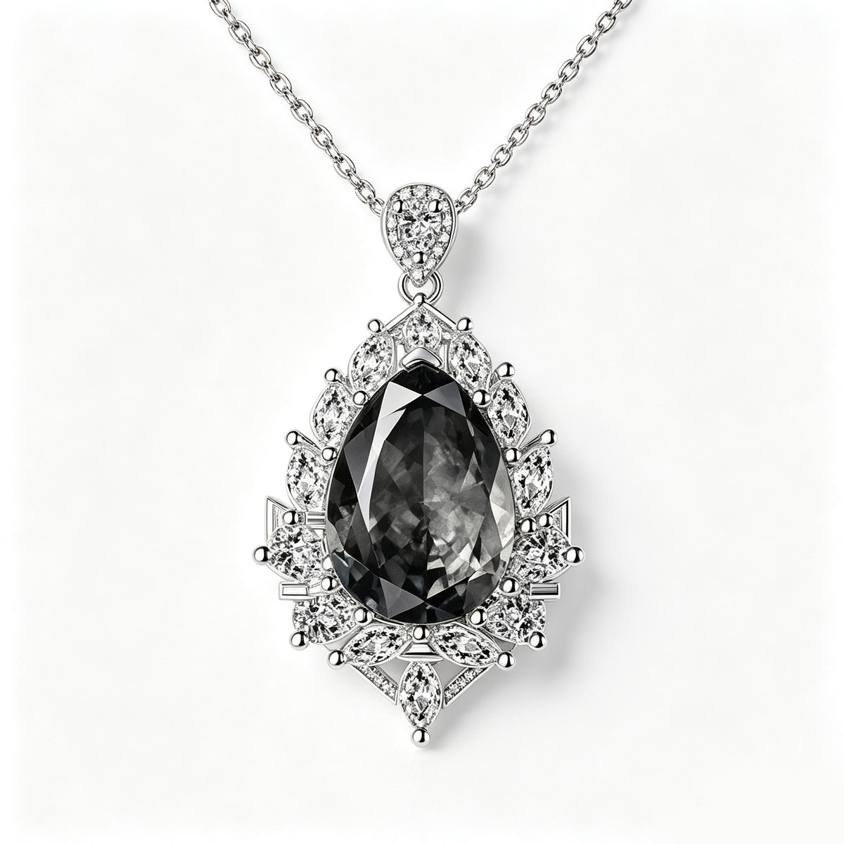 Midnight Smoke Teardrop Crystal Halo Pendant Necklace