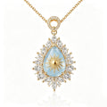 Golden Celestial Sunburst Blue Chalcedony Pendant Necklace