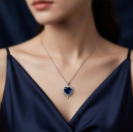 Radiant Royal Blue Heart Crystal Sunflower Necklace