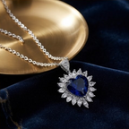 Radiant Royal Blue Heart Crystal Sunflower Necklace