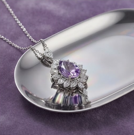 Regal Lavender Teardrop Crystal Cluster Necklace