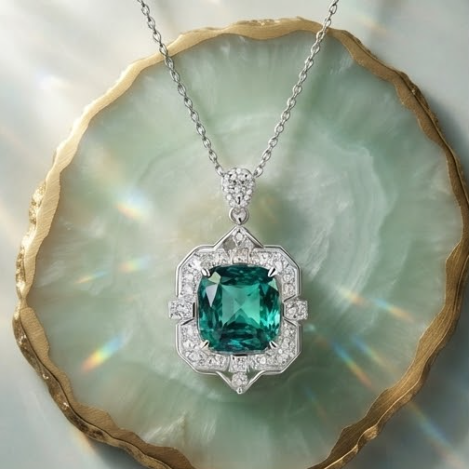 Vintage Emerald Cut Crystal Geometric Pendant Necklace