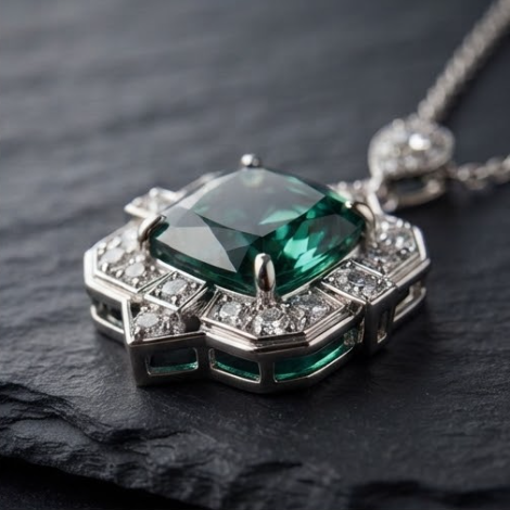 Vintage Emerald Cut Crystal Geometric Pendant Necklace