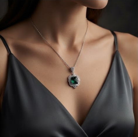 Vintage Emerald Cut Crystal Geometric Pendant Necklace