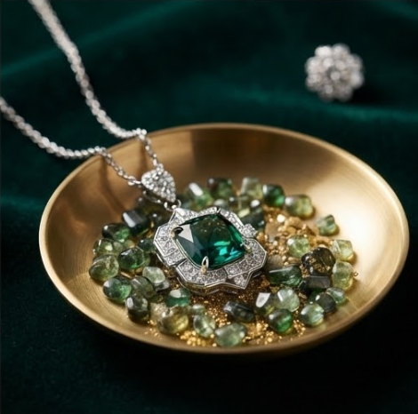 Vintage Emerald Cut Crystal Geometric Pendant Necklace