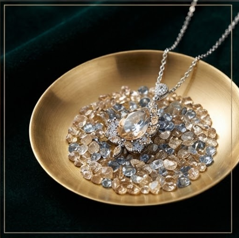 Champagne and Clear Crystal Asymmetrical Teardrop Pendant Necklace