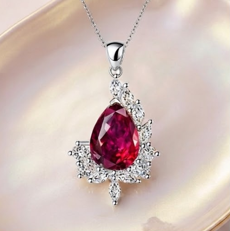 Crimson Teardrop Crystal Asymmetrical Pendant