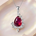 Crimson Teardrop Crystal Asymmetrical Pendant