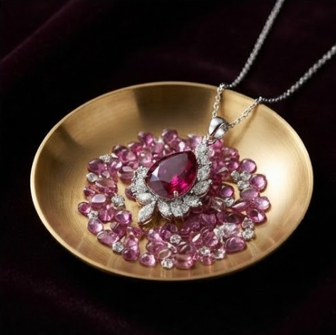 Crimson Teardrop Crystal Asymmetrical Pendant