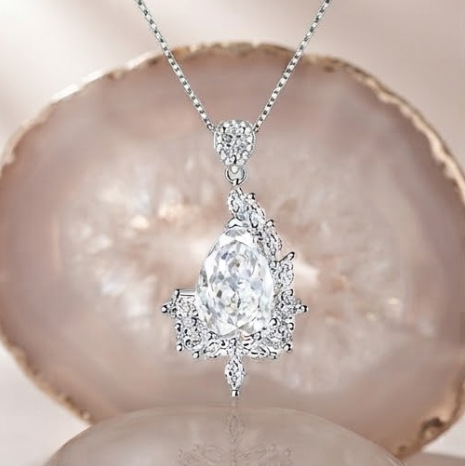 Brilliant Clear Teardrop Crystal Asymmetrical Pendant Necklace