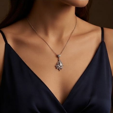 Brilliant Clear Teardrop Crystal Asymmetrical Pendant Necklace