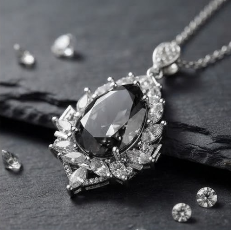 Midnight Smoke Teardrop Crystal Halo Pendant Necklace
