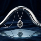 Midnight Smoke Teardrop Crystal Halo Pendant Necklace
