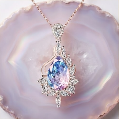 Twilight Gradient Teardrop Crystal Rose Gold Pendant Necklace
