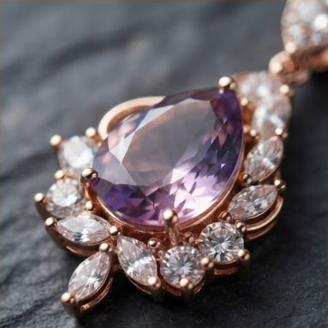 Twilight Gradient Teardrop Crystal Rose Gold Pendant Necklace