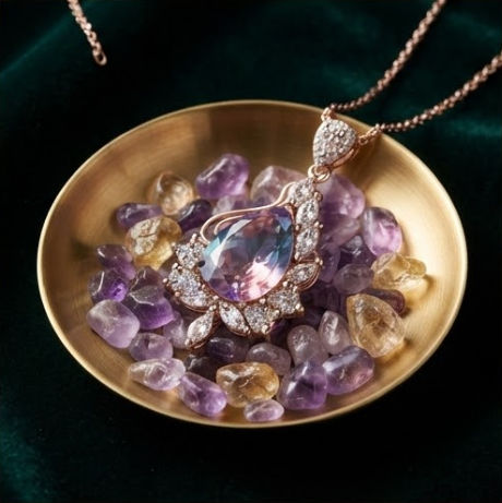 Twilight Gradient Teardrop Crystal Rose Gold Pendant Necklace