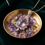 Twilight Gradient Teardrop Crystal Rose Gold Pendant Necklace