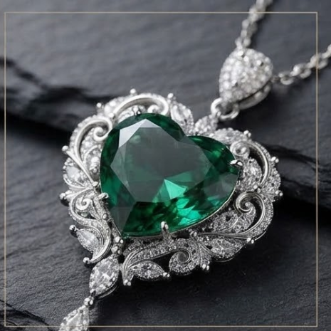 Emerald Heart Filigree Crystal Statement Necklace