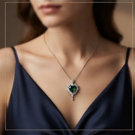 Emerald Heart Filigree Crystal Statement Necklace