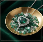 Emerald Heart Filigree Crystal Statement Necklace