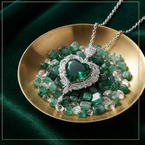 Emerald Heart Filigree Crystal Statement Necklace