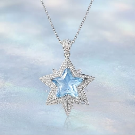 Celestial Azure Star Crystal Pendant Necklace