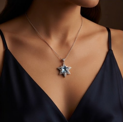 Celestial Azure Star Crystal Pendant Necklace