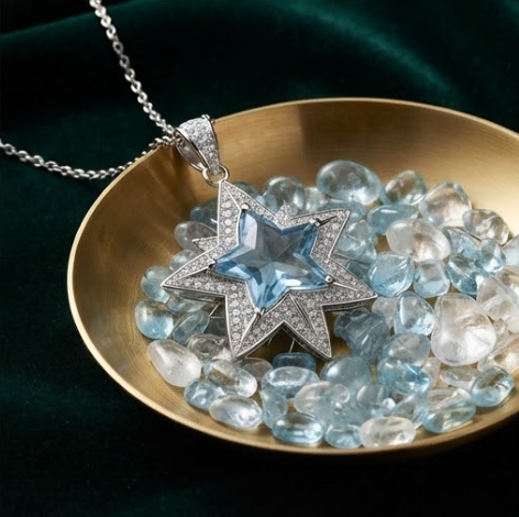 Celestial Azure Star Crystal Pendant Necklace