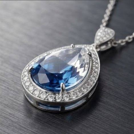 Ocean Horizon Gradient Teardrop Crystal Pendant Necklace