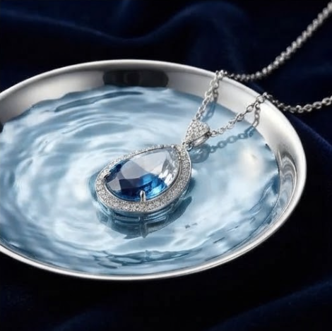 Ocean Horizon Gradient Teardrop Crystal Pendant Necklace