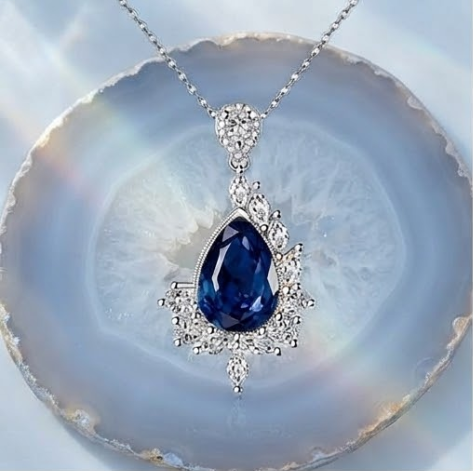 Midnight Sapphire Teardrop Asymmetrical Pendant Necklace