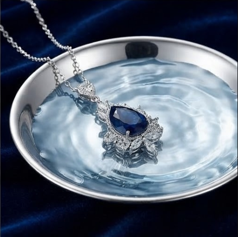 Midnight Sapphire Teardrop Asymmetrical Pendant Necklace